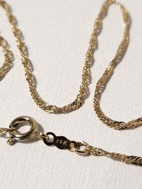 VTG 89' 14K Solid Yellow Gold Diamond Cut Twist Rope Necklace Adj 16–18”